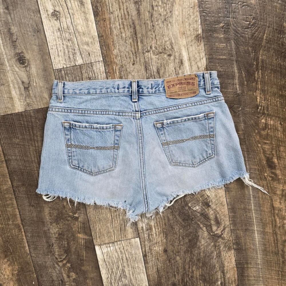 Vintage Cutoff Denim Shorts Express Size 9/10 Mid Rise Buttion Fly 90s Y2k